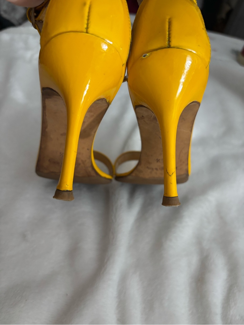Manolo Blahnik Yellow Patent Ankle-Strap Sandals - Picture 7 of 11